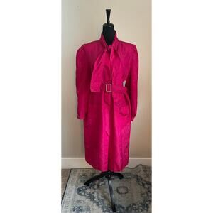 VINTAGE 1980's HALSTON III Women's Cut Fuchsia Taffeta Belted Dress Size 12